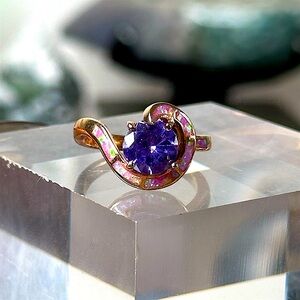 Japanese Opal with Amethyst Rose Gold Plated Ring on 925 size 7 💞💜💞